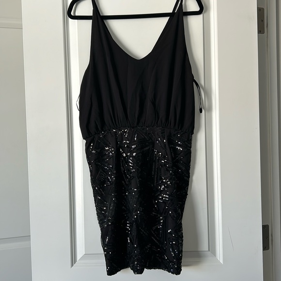 Black Mini Dress - silk top w/ sequined skirt embellishment - Picture 1 of 5